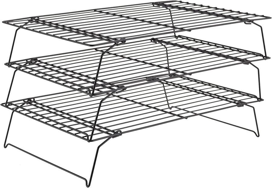 3-laags koelrek voor oven opvouwbaar draadrek voor bakken ideaal voor koekjes en muffins 40 x 25 cm zwart