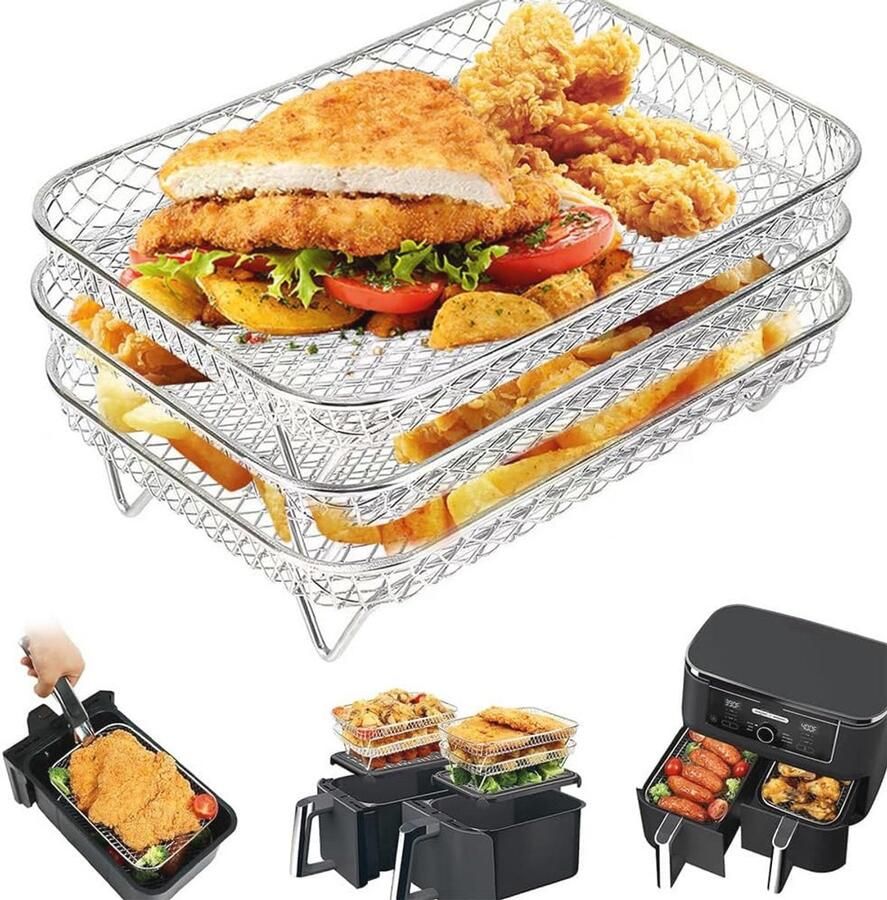 3-laags Luchtfriteuse Rek Ideaal voor Airfryers en Ovens