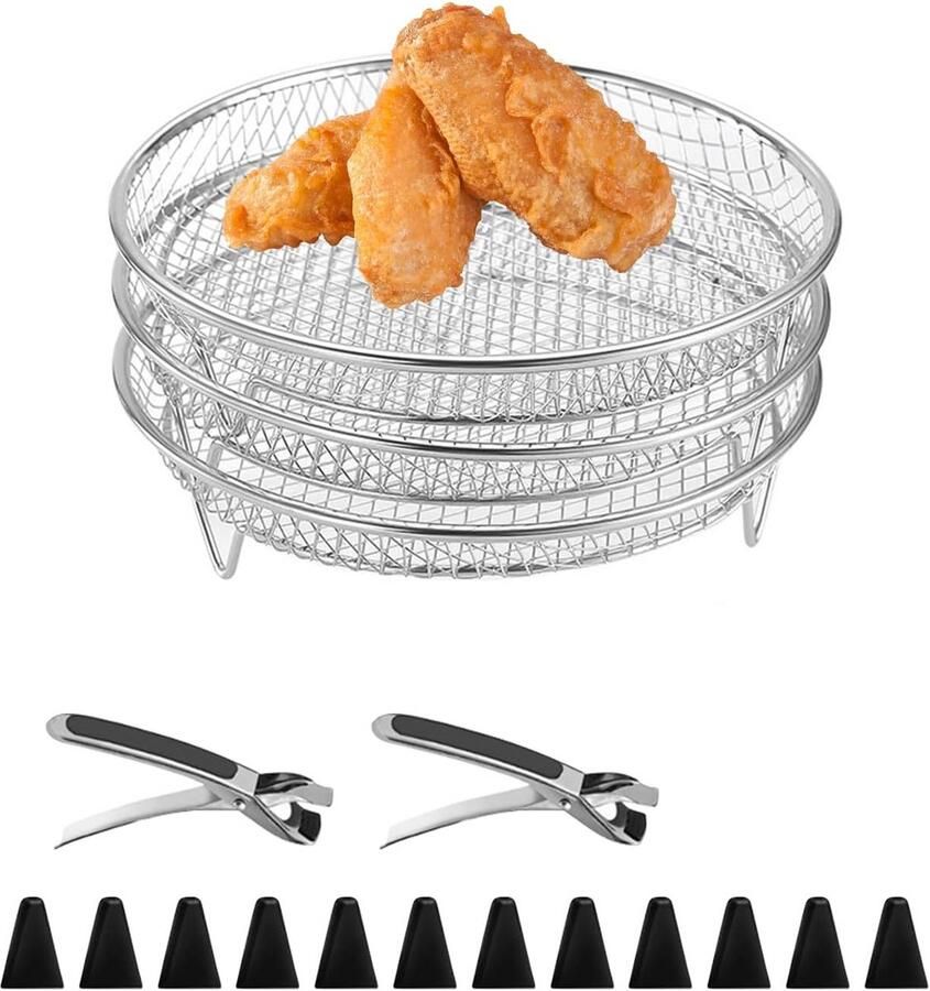 3-laags RVS Airfryer Rack Set met Anti-Verbrandingsclip