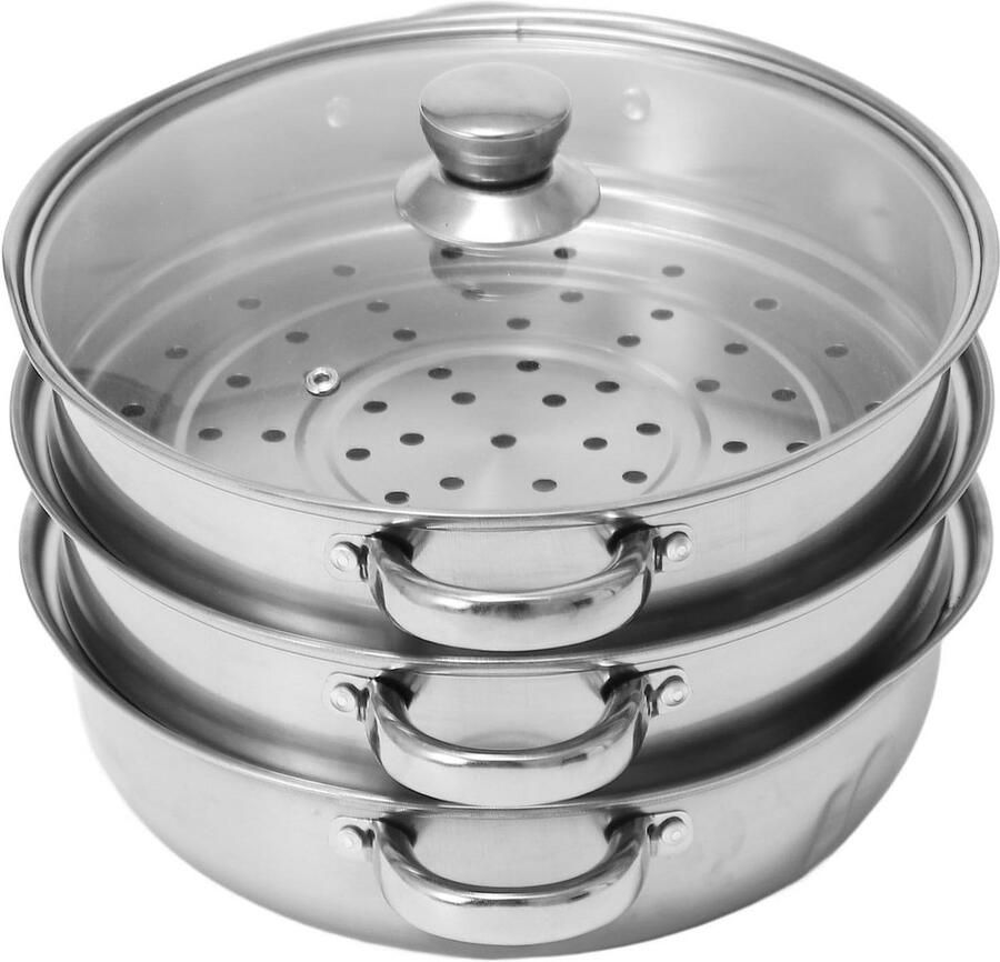 3-laags RVS Stoompan met Deksel en Dubbele Oren voor Pasta en Groenten
