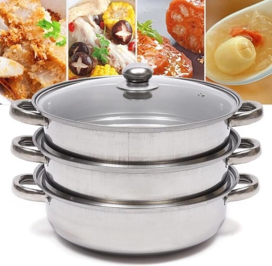 3-Laags RVS Stoompan Set 28 cm voor Inductie
