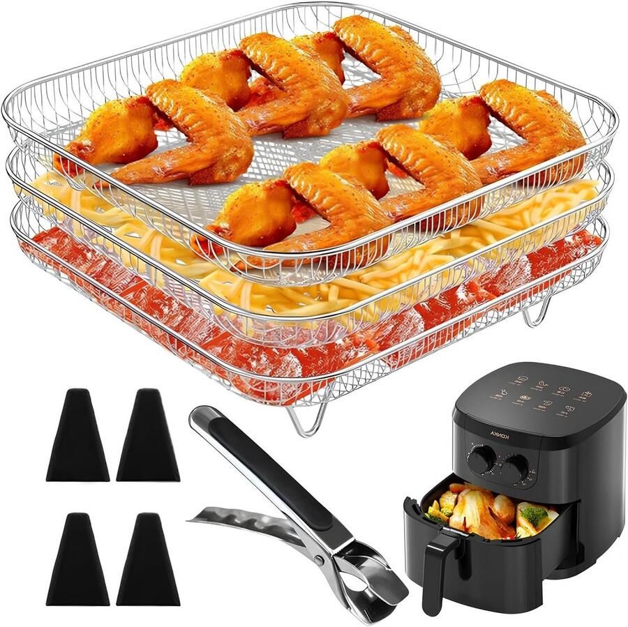 3-laags Stapelbaar Air Fryer Rek Accessoires voor Airfryer RVS Grill voor Dehydrator en Oven Perfect voor Gezond Koken