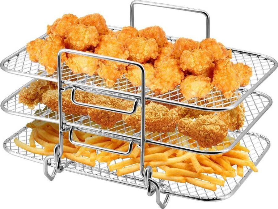 3-laags Stapelbaar RVS Dehydrator Rooster Airfryer Rack voor Ninja Dual Air Fryers Accessoires voor Roosteren en Bakken - Foto 2