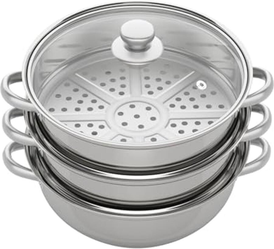 3-laagse roestvrijstalen stoompan voor groenten knoedels en gevogelte 28 cm
