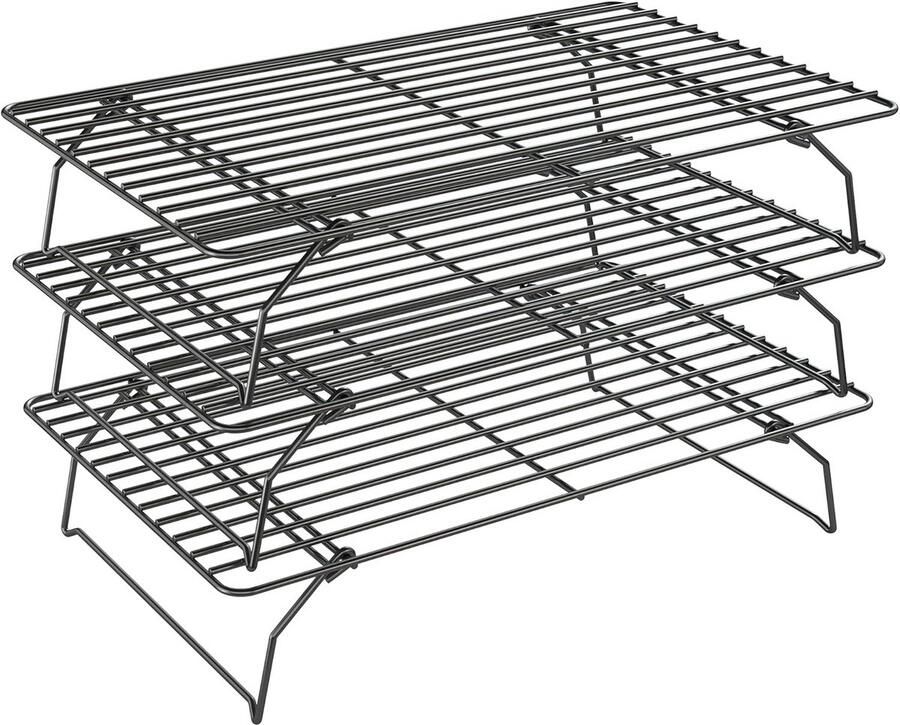 3-Layer Stackable Cooling Rack for Batch Cooling Biscuit Pizza Cake-15.8 x 10 Heavy Duty Cooling Racks for Cooking and Baking Oven and Dishwasher Safe Baking Supplies-Black