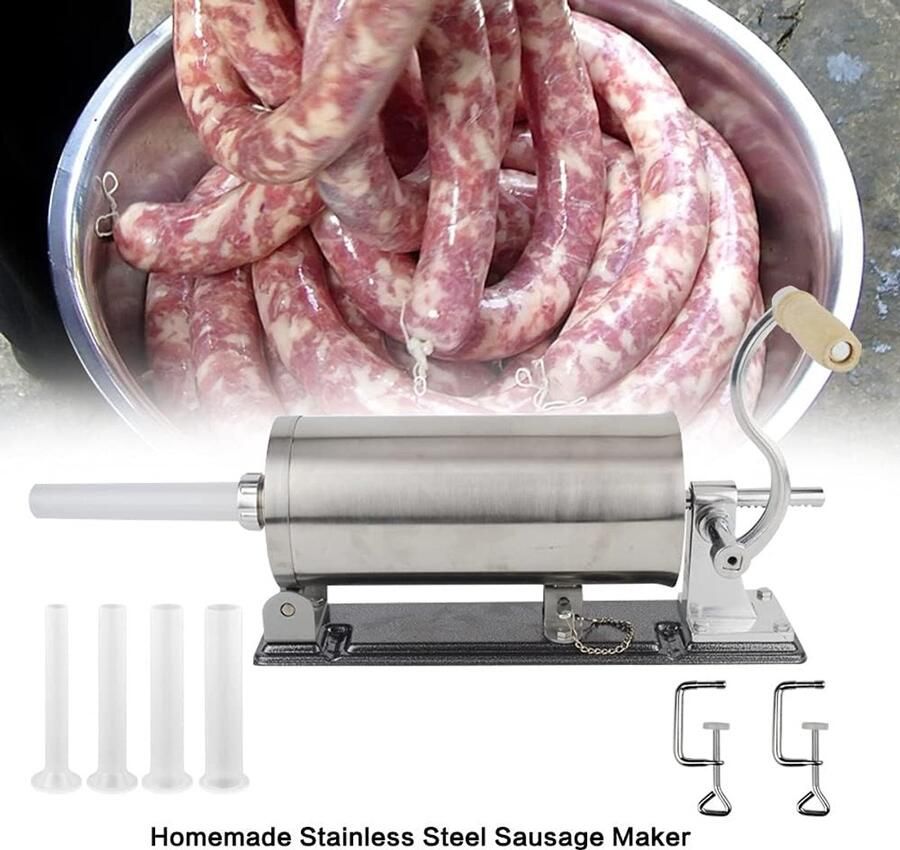 3 liter worstvuller worstmachine professionele worstmachine van roestvrij staal worstvulmachine incl. 4 vulbuizen zilveren worstpers met tafelklem worstspuit zilver