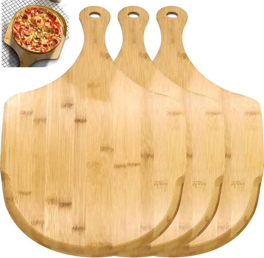 3-Pack 30.5 cm Bamboe Pizza Peel Antikleef Houten Pizza Paddle voor Thuis Pizza en Brood Bakken