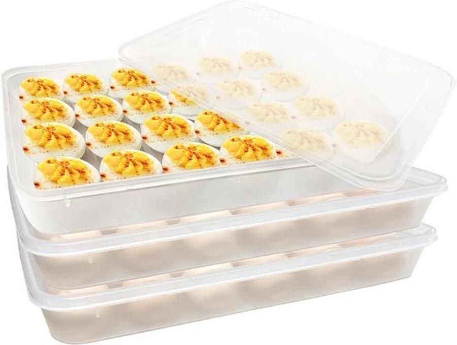 3-Pack Eierdozen met Deksel voor 72 Eieren Houders voor Gekookte en Gevulde Eieren