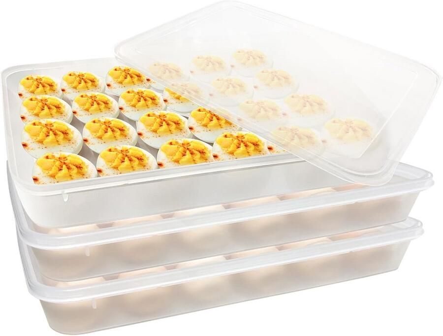 3-Pack Eierdozen met Deksel voor 72 Eieren Houders voor Gekookte en Gevulde Eieren