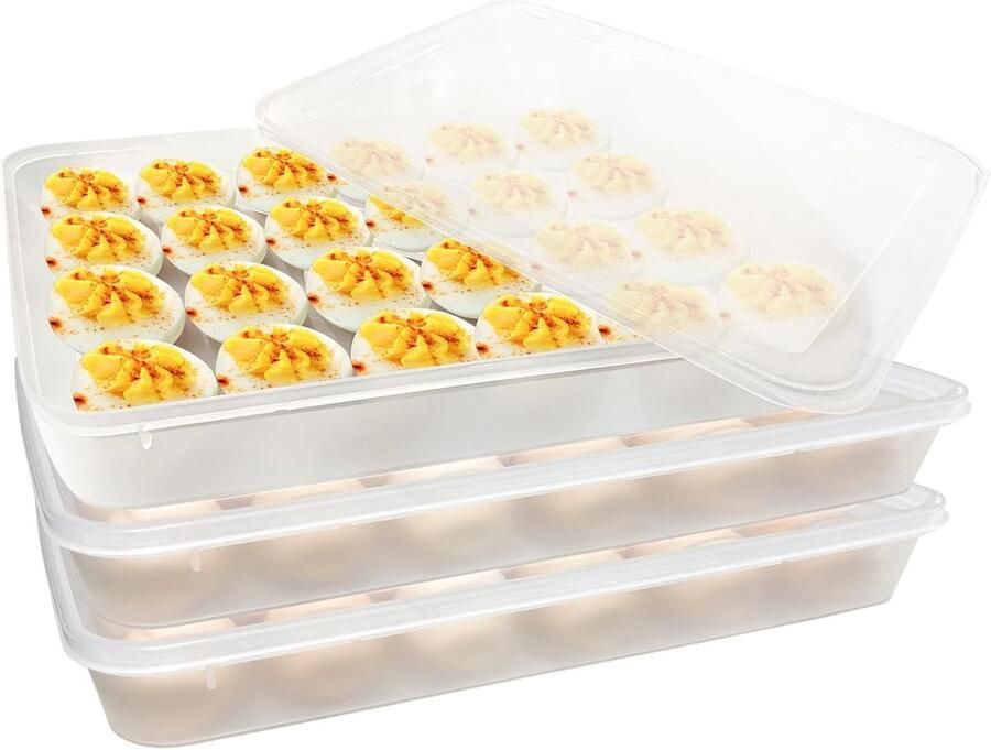 3-Pack Eierdozen met Deksel voor 72 Eieren Houders voor Gekookte en Gevulde Eieren