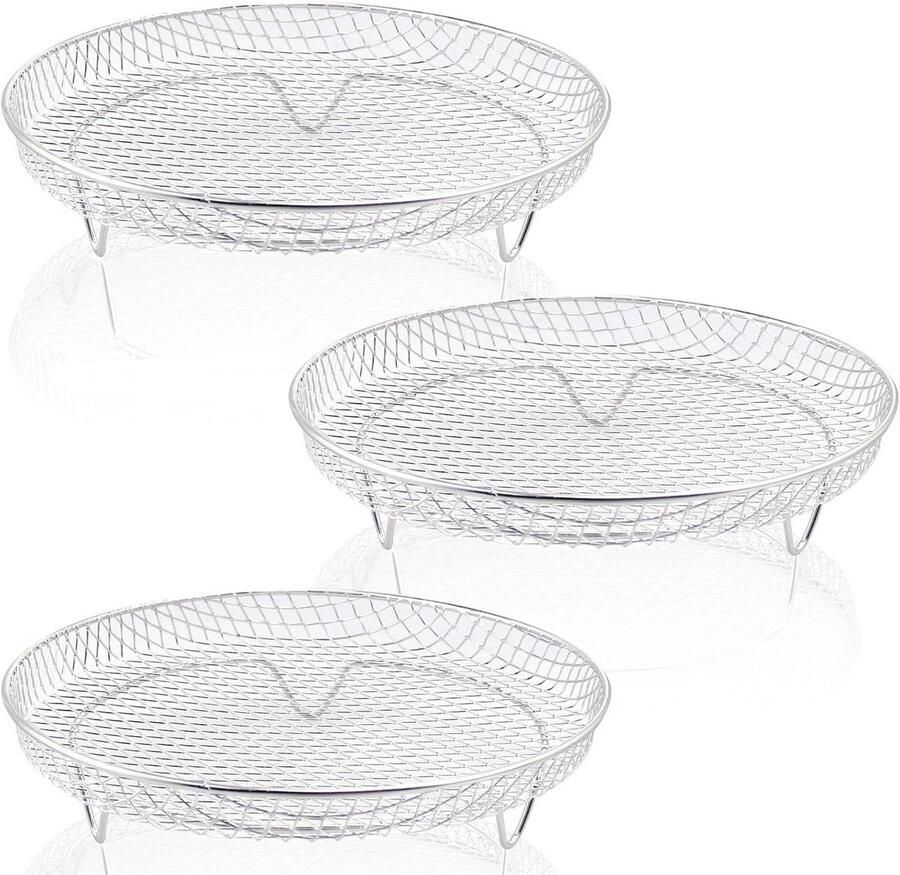 3 Pack Universele Airfryer Accessoires Ronde Grill en Stapelbare Grill Net