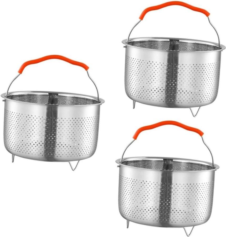 3 Piece Stainless Steel Rice Steamer Stainless Steel Steamer Basket Chicken Egg Basket Steamer For Cooking Round Baskets Cooking Steam Rack Dim Bun Rice Basket Egg Steamer Silicone