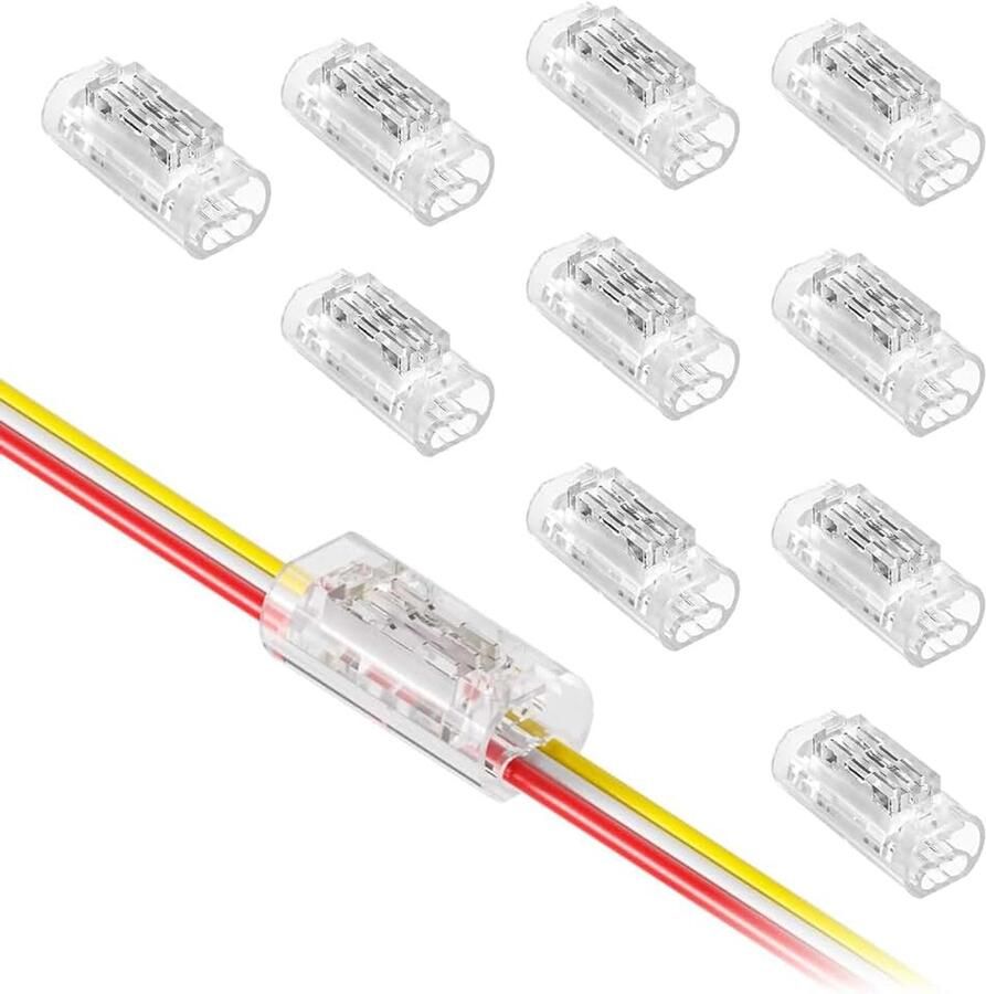 3-polige kabelconnector soldeervrije snelconnector voor 18-20 AWG (0 5-0 75 mm²) meerdradige draad-naar-draadconnector transparante pc-behuizing voor auto- en industriële bekabeling 10 stuks