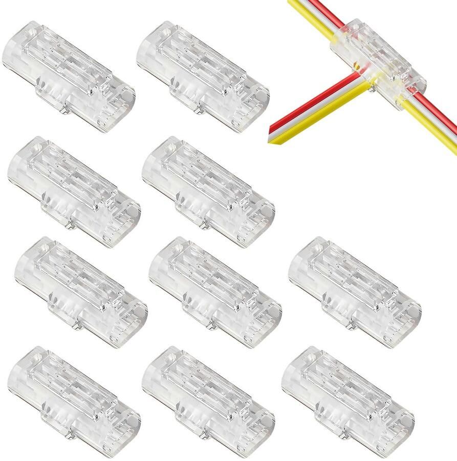 3-polige kabelverbinders 10 stuks soldeervrije krimpaansluiting voor 22-20 AWG gereedschapsvrije drievoudige verbinding voor led Smart Home en besturingsleidingen (20-18AWG-3P)
