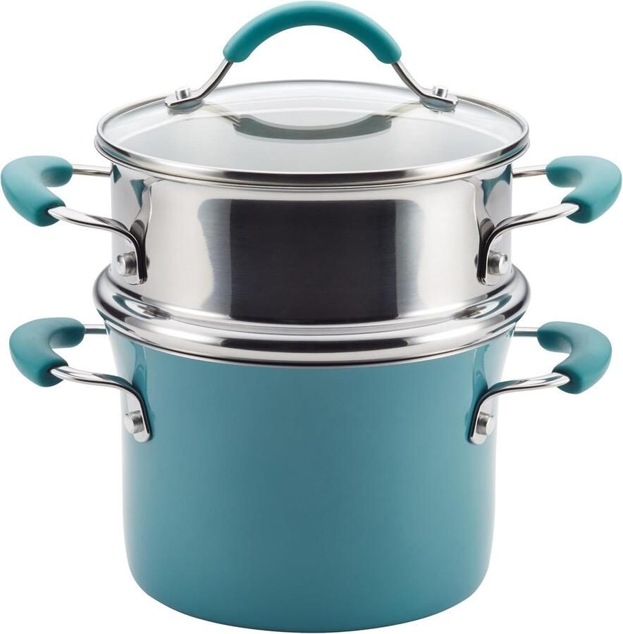 3-Quart Hard Porselein Emaille Anti-aanbak Multi-Pot & Stoomboot Set Agave Blue