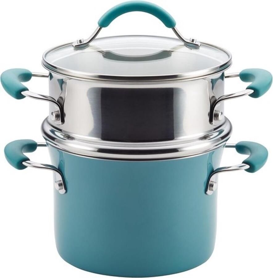 3-Quart Hard Porselein Emaille Anti-aanbak Multi-Pot & Stoomboot Set Agave Blue