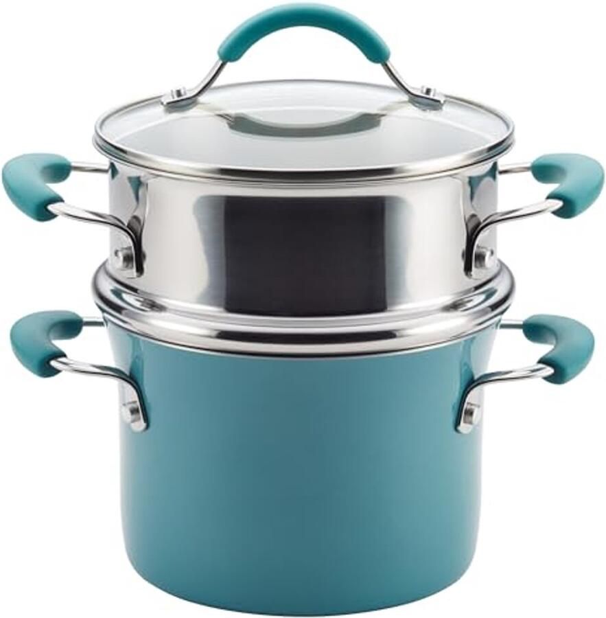 3-Quart Hard Porselein Emaille Anti-aanbak Multi-Pot & Stoomboot Set Agave Blue