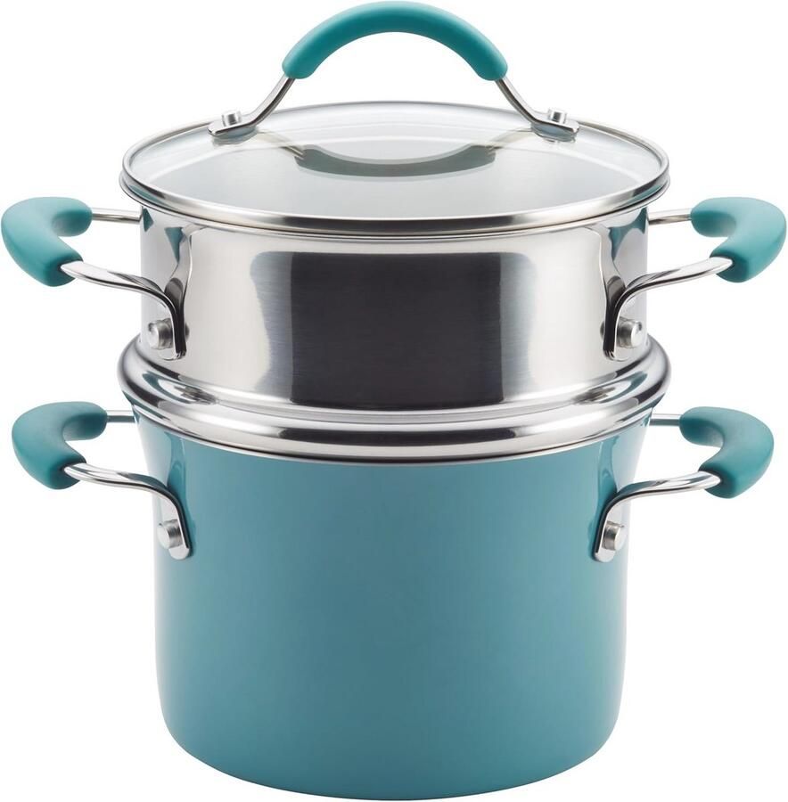 3-Quart Hard Porselein Emaille Anti-aanbak Multi-Pot & Stoomboot Set Agave Blue