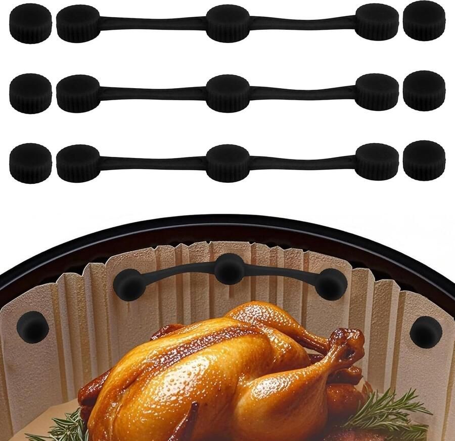 3 Set Siliconen Magnetische Sluiting voor Airfryer Veilige Vergrendeling Wegwerpvoeringen Hittebestendig en Voorkomt Papierverbranding Magnetische Cliphouder voor Airfryer Accessoires (Zwart)
