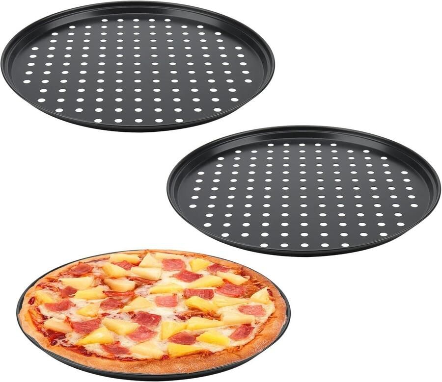 3 Stuks 12 Inch Pizza Bakplaten 32cm Antiaanbak Pizzapan met Gaten Perfect voor Restaurant en Thuisgebruik