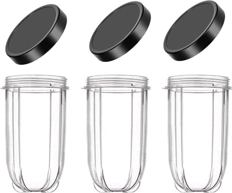 3 Stuks 16OZ Vervangende Bekers met Deksel voor Blender en Juicer Geschikt voor Mixers en Keukenapparatuur