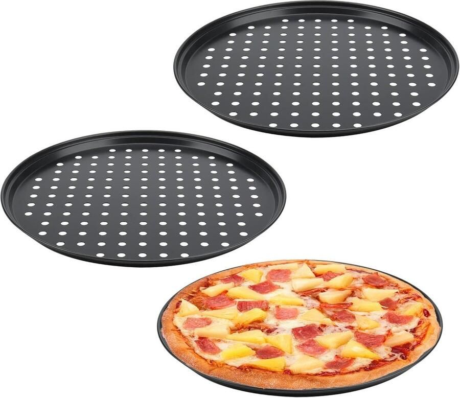 3 Stuks 12 Inch Pizza Tray 32cm Antiaanbak Pizza Pannen met Gaten Ideaal voor Perfecte Pizza's en Oven Bakken