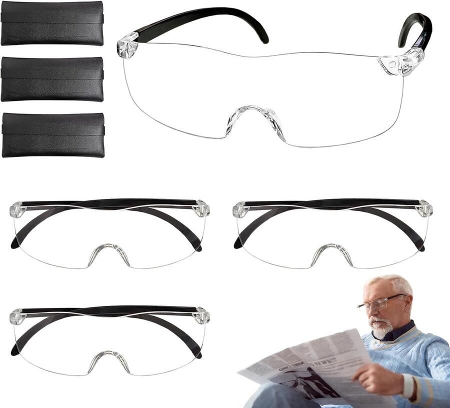 3 stuks 300% vergrotingsbril anti-blauw licht handsfree vergrootglas om te borduren voor hobby's voor het naaien van ouderen
