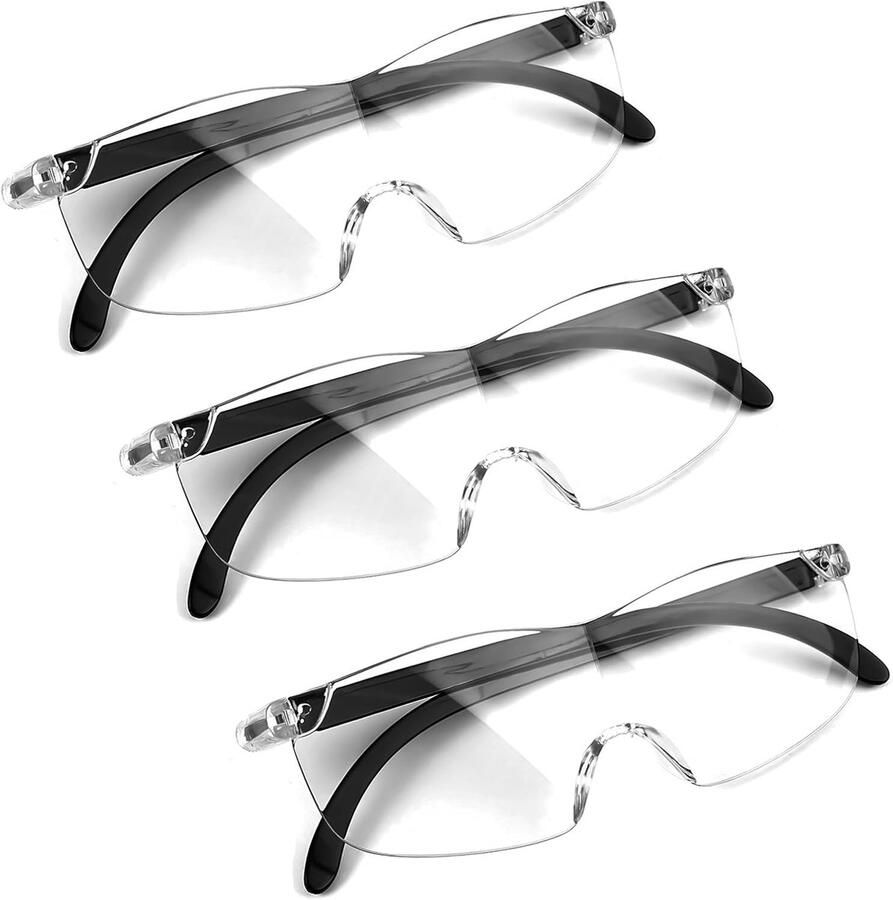 3 Stuks 300% Vergrotingsbril Vergrootbril voor Brildragers Loepbril voor Brildragers Anti-blauw Licht Draagbare Leeslens Leeshulp voor Senioren voor Lezen Naaiwerk Handwerk Reparaties (Zwart)