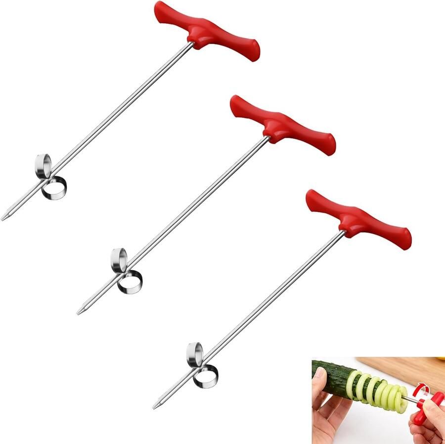 3 stuks aardappeltoren spiraalsnijder van roestvrij staal groentestaaf spiraalsnijding PE handmatig met afneembare handgreep aardappel wortelen groenten fruit voor barbecue keuken camping