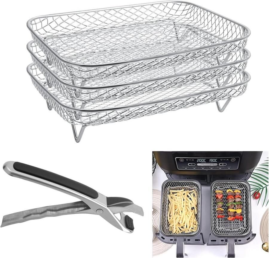 3 Stuks Airfryer Accessoires van Roestvrij Staal voor Gezond Koken