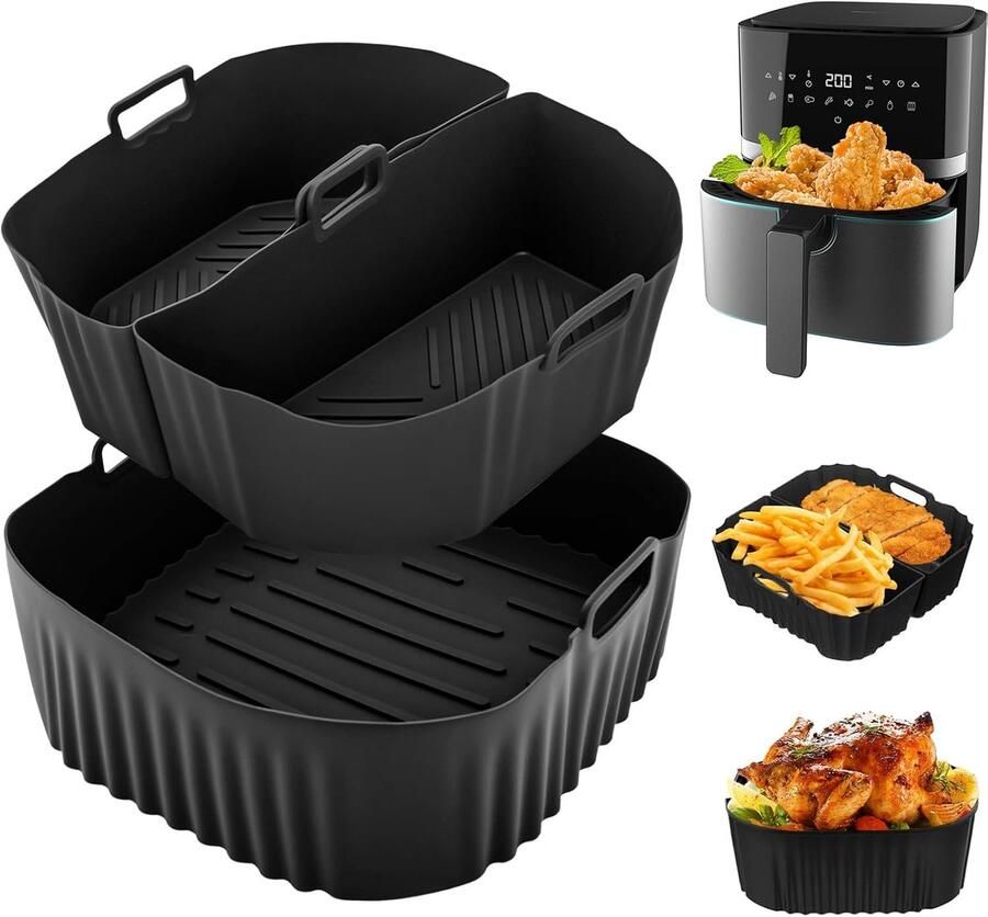3 stuks Airfryer siliconenvorm heteluchtfriteuse accessoires 2 x 3 1L + 1 x 6 2L herbruikbare siliconen inzet in plaats van bakpapier Air Fryer accessoires voor Philips 2000 Serie 6 2L NA230