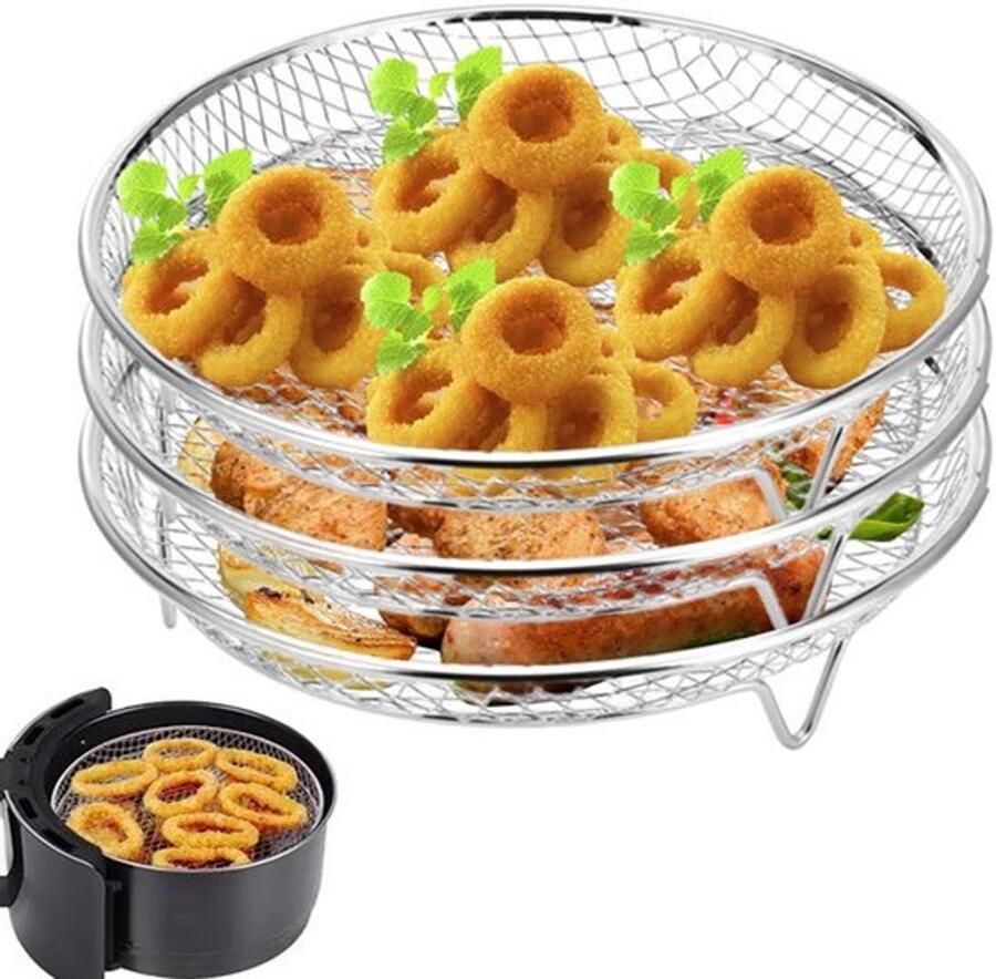 3 Stuks Dehydrator Racks Stapelbare Roestvrijstalen Accessoires voor Air Fryer Geschikt voor Fruit en Vlees