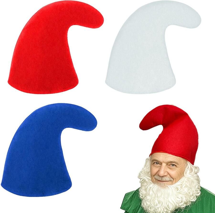 3 stuks dwergenmuts vilt kaboutermuts voor volwassenen puntmuts dwerg kostuum kabouterhoed dwergenmuts kaboutermuts muts elfenmuts hoofddeksel sprookjes accessoires kostuum