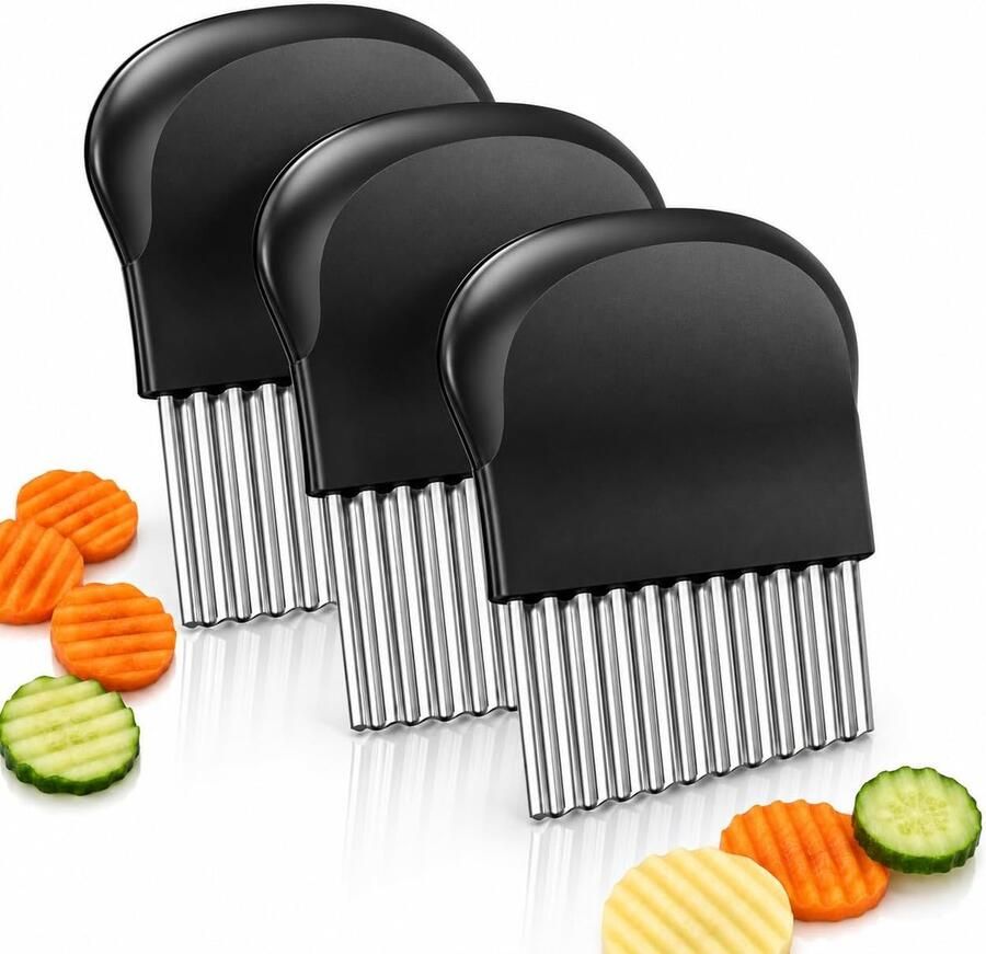 3 stuks golfsnijders voor groenten en fruit gegolfde groentesnijder van roestvrij staal ribbelmes aardappelsnijder Wave Cutter voor friet en