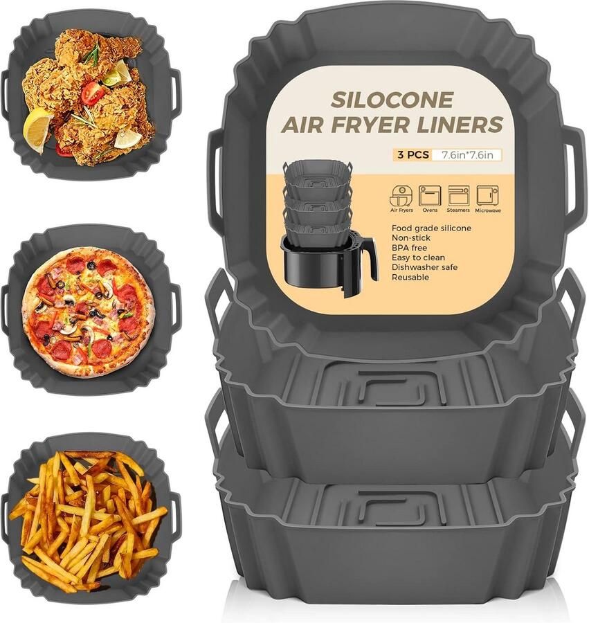 3 stuks Herbruikbare Siliconen Vormen voor Airfryer Mand Anti-Aanbak & Gemakkelijk Schoonmaken