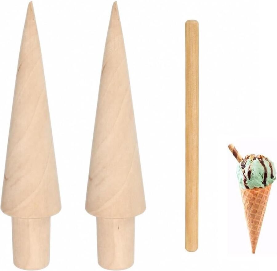 3 stuks hoornvormpjes hout wafelhoorn hout planthout pizzelle roller wafelkegel roller gebakgereedschap pizzellemaker decoreren bakgereedschap perfect voor huishouden en café