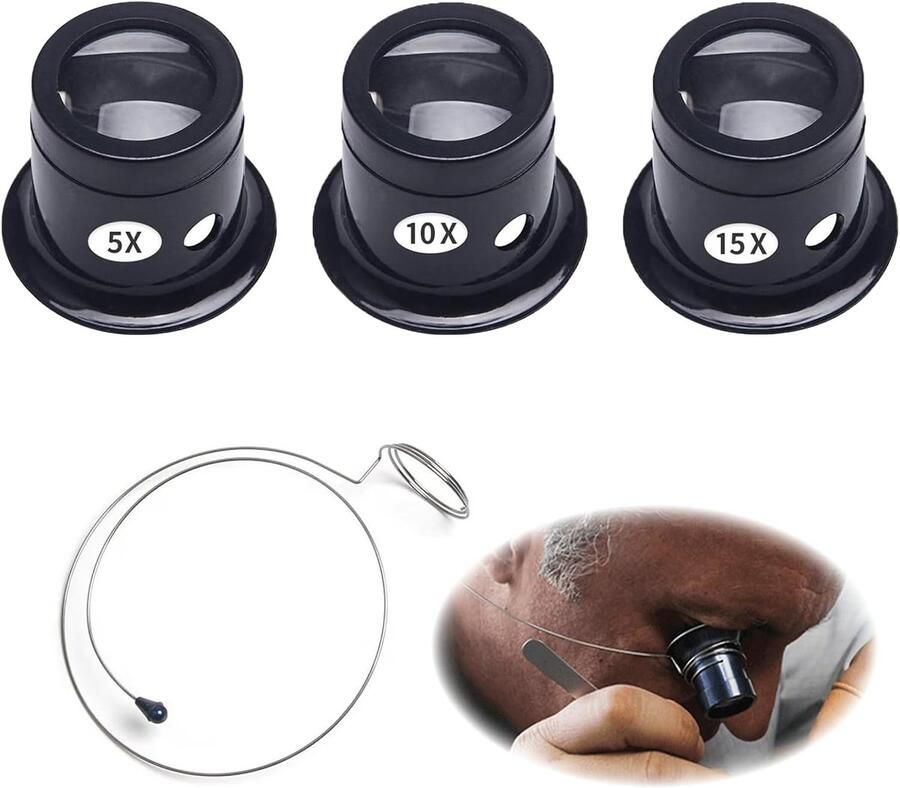 3 stuks horlogemakersloep 5x 10x 15x juweliersloep horlogemakersloep monoculair sieradenvergrootglas klein en licht oculair met vergrootglas en stalen ring eenvoudig te identificeren en te