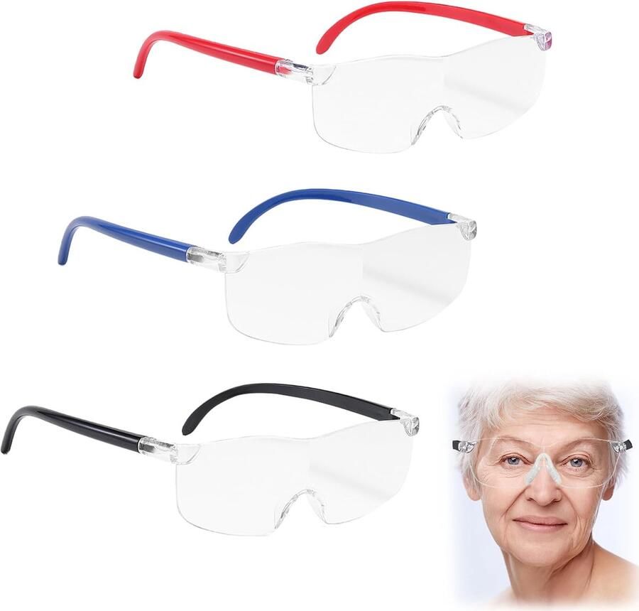 3 stuks loepbril 300% vergrotende bril loep voor brildragers leeshulp voor senioren anti-blauw licht voor lezen naaien knutselen en voor werkzaamheden op korte afstand geschikt