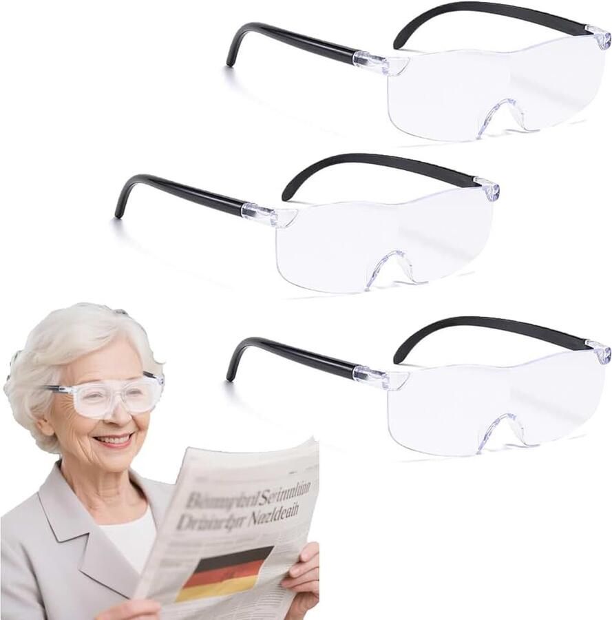 3 stuks loepbril vergrotingsbril 150% 200% 300% brilvergrootbril randloos anti-blauw licht loepbril voor brildragers draagbare leesloepen handsfree voor dichtbij werken lezen