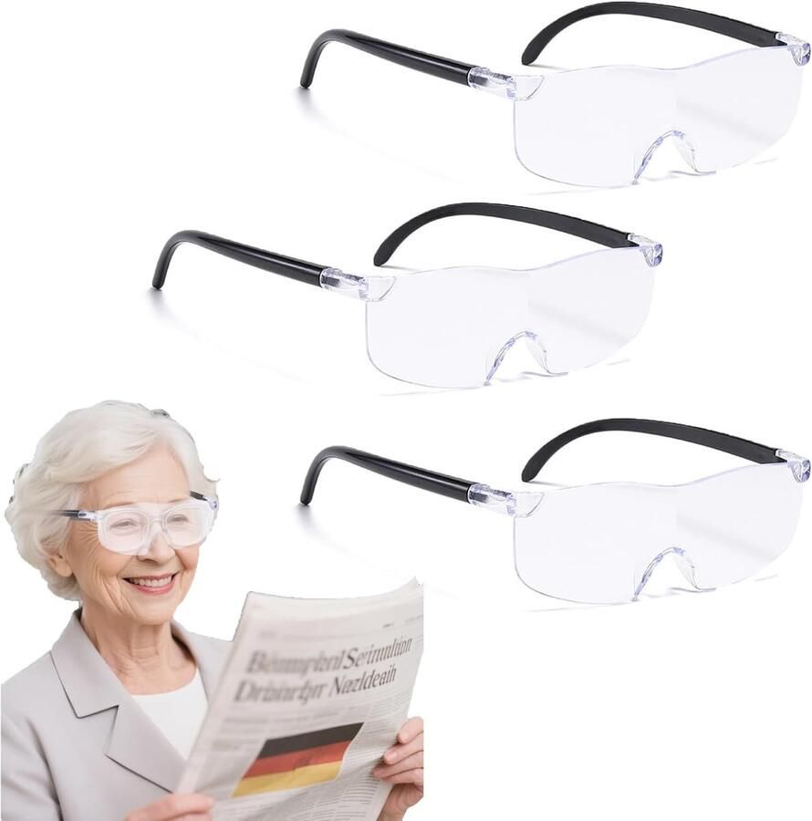 3 stuks loepbril vergrotingsbril 150% 200% 300% brilvergrootbril randloos anti-blauw licht loepbril voor brildragers draagbare leesloepen handsfree voor dichtbij werken lezen