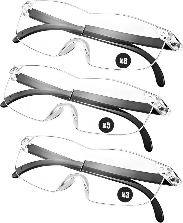3 stuks loepbril vergrotingsbril 3x 5x 8x hoofdband vergrotingsglazen loepbril voor brildragers aangenaam om te dragen voor mannen en vrouwen geschikt voor lezen werken en knutselen