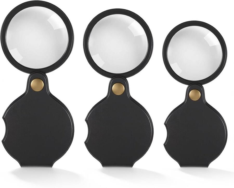 3 stuks mini-vergrootglas 10-voudig zakvergrootglas opvouwbaar klein draaibaar vergrootglas draagbaar zwart vergrootglas voor lezen boeken kranten landkaarten sieraden repareren knutselen