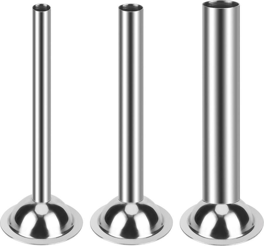 3 stuks roestvrijstalen worstvuller buizen worstvuller vleesmolen bevestiging reserveonderdelen trechter spuitmonden vulbuizen met trechteropzetstuk voor #5 vleesmolen Ø 12 mm 19 mm 32 mm