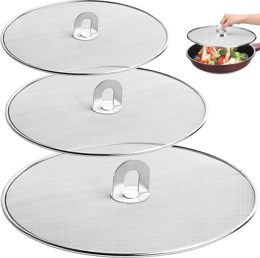 3 Stuks RVS Spatbescherming voor Pannen Multifunctionele Vetspatbescherming voor Koken