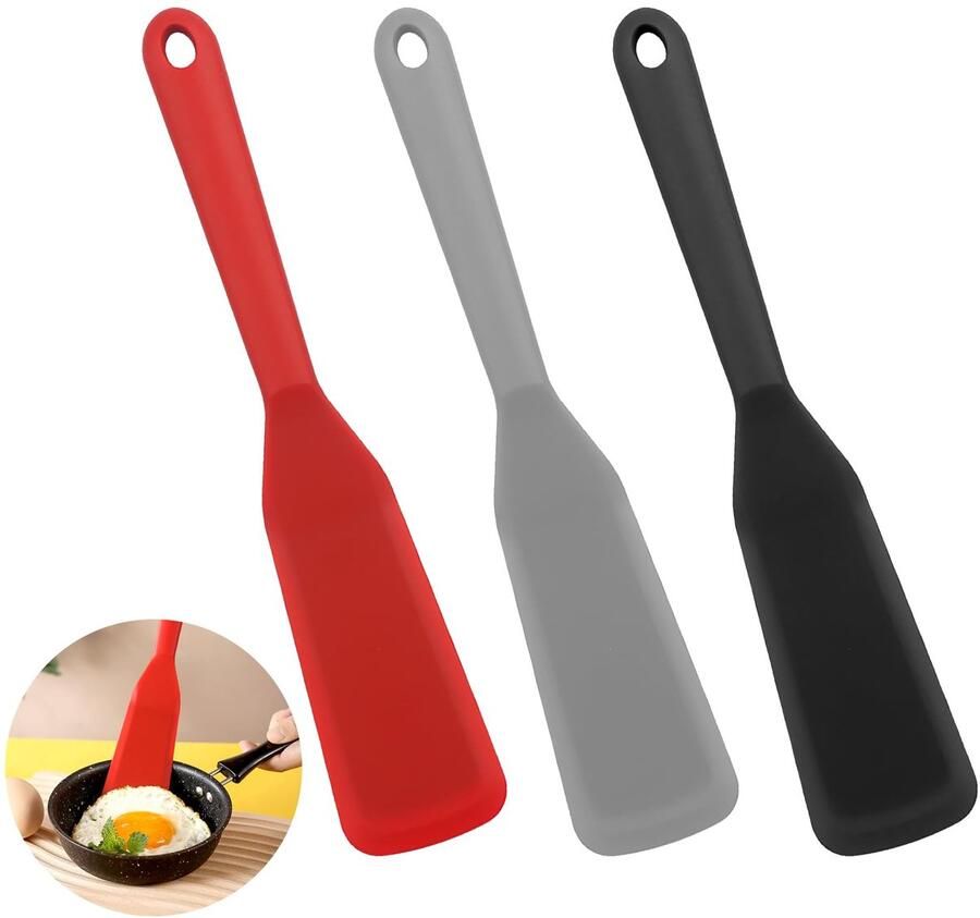 3 stuks silicone keukenspatels hittebestendige spatel multifunctionele dubbelzijdige frituurspatels Ideaal voor pannenkoeken ei pizza steak keukenspatels BPA-vrij pannenkoekenwender spatel (3