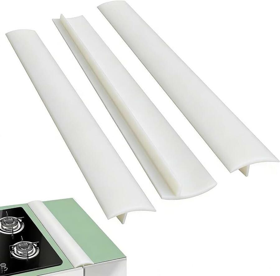 3 stuks siliconen afdekkingen voor sleuven 63 5 cm lang afdichtnaalden tussen teller fornuis oven wasmachine en keukengerei (wit)