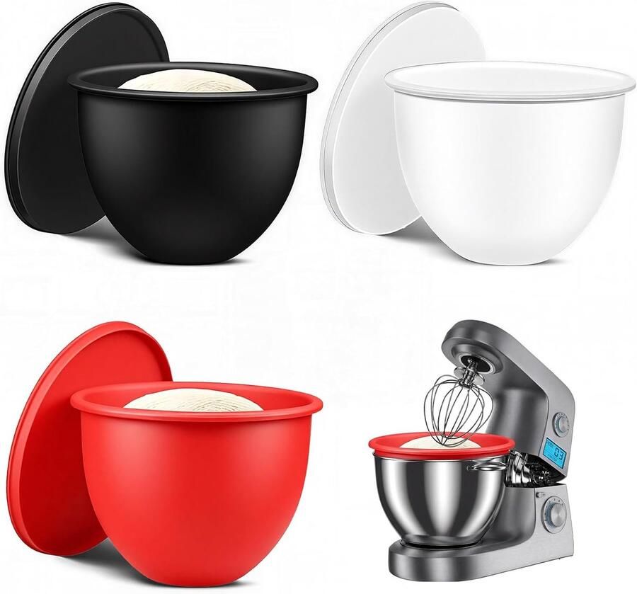 3 stuks siliconen inzetstukken met deksel voor KitchenAid keukenmachine Tilt-Head 5 kwart siliconen kom geschikt voor levensmiddelen -40 °C tot 240 °C magnetron- vaatwasser- en koelkastbestendig