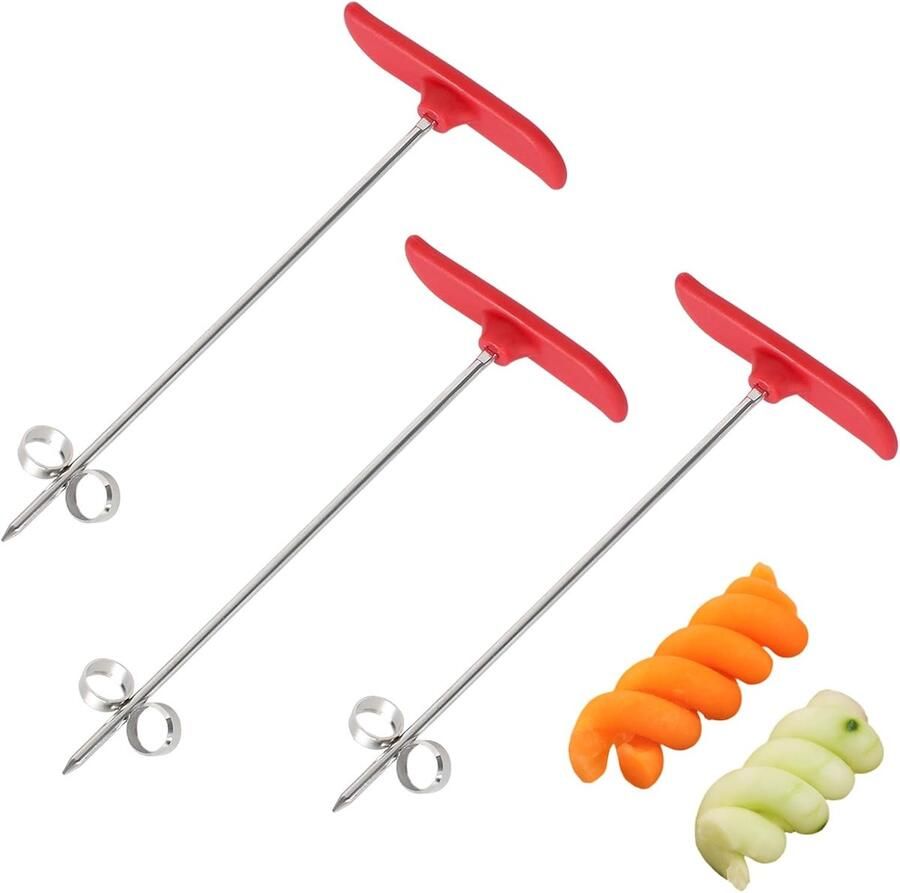 3 stuks spiraalsnijder spiraalmes voor groenten en fruit fruitspiraal twist-snijgereedschap handmatige spiraalsnijder voor grill en camping komkommers wortelen aardappelen