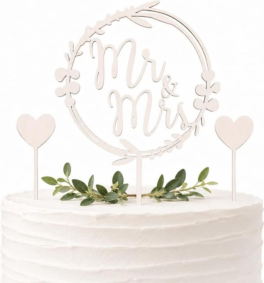 3 stuks taarttoppers bruiloft Mr & Mrs van hout decoratie voor bruiloftstaarten ideaal voor bruiloften verlovingen en voorstellen elegant wit