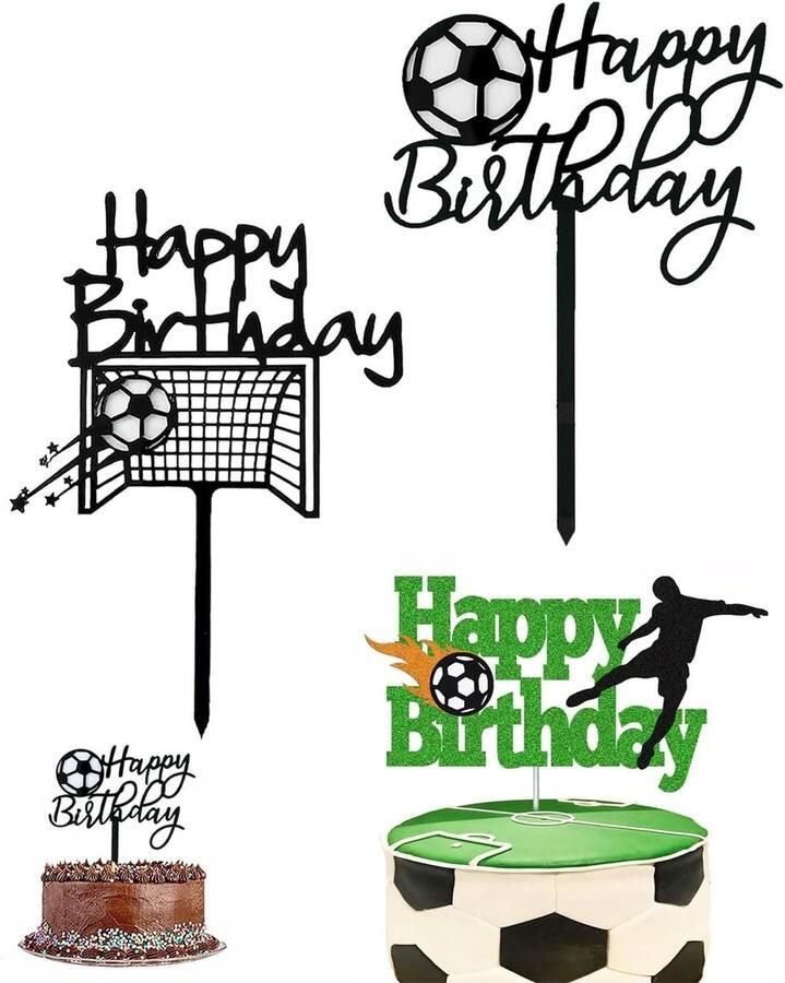 3 stuks Tortendeko Voetbal Acryl taartbeklager met Happy Birthday voor Voetbal-verjaardagsfeesten herbruikbare taarttopper voor creatieve decoraties